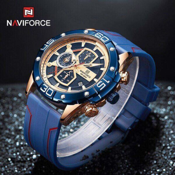 NAVIFORCE NF8018T Modern Casual Design Multi-function Silicone Strap Chronograph Watch For Men - Blue/RoseGold