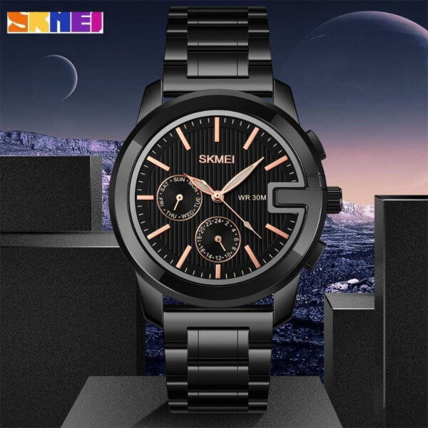 SKMEI 1962 Business Classic Stainless Steel Day Display Chronograph Quartz Watch For Men - Black