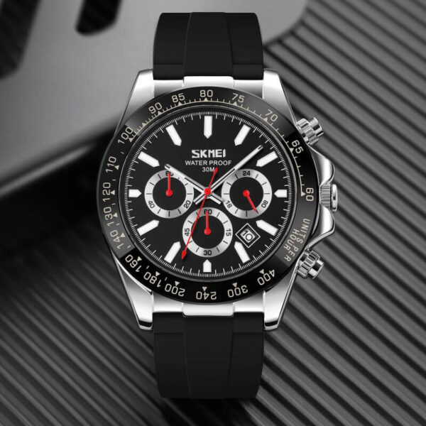 SKMEI 9275 Men's Business Chronograph Date Display Silicon strap Quartz Watch - Silver/Black