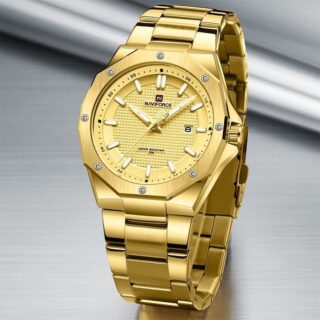 NAVIFORCE NF9200 Men's Quartz Polygon Vogue Stainless Steel Date Function Watch - Golden