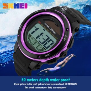 SKMEI 1096 Small Dial Solar Powered Digital Chronograph Sporty Watch - Purple