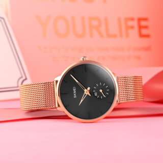 SKMEI 1791 Fashion Elegant Stainless Steel Mesh Quartz Wristwatch For Women - Black/RoseGold