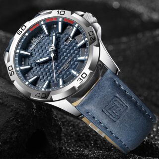 NaviForce NF8023 Men's Classic Date Display Luminous Quartz Leather Strap Watch - Silver/Blue