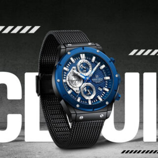 NaviForce NF8027S Men Watch Novicius Business Edition Chronograph Mesh Stainless Steel - Blue/Black