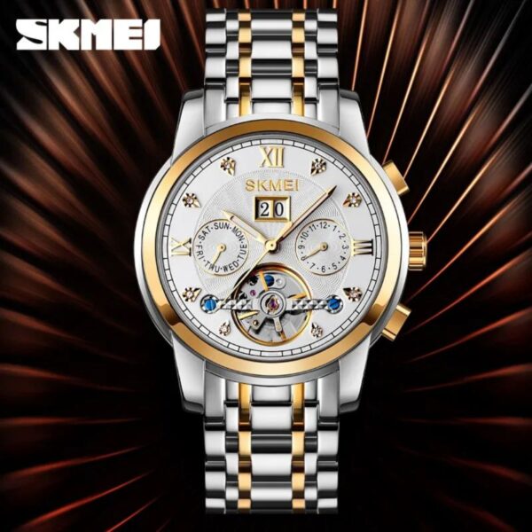 Skmei M029 Men's Mechanical Creative Dial Automatic Day Date Display Luminous Stainless Steel Watch - Silver/Golden