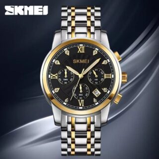 SKMEI 1904 Men's Business Chronograph Quartz Movement Date Display Diamond Stainless Steel Wristwatch - Silver/Black