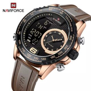 NaviForce NF9199T Men Creative Silicon Strap Luminous Dual Display Compete Calendar Watch - Brown