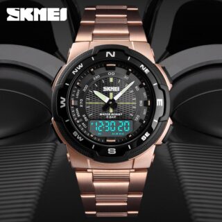 SKMEI 1370 Double Time Stainless Steel Business Watch - Rosegold