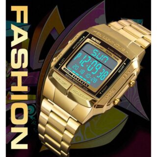 SKMEI 1381 Luxury Electronic LED Digital Military Multifunction Stainless Steel Watch For Men - Golden