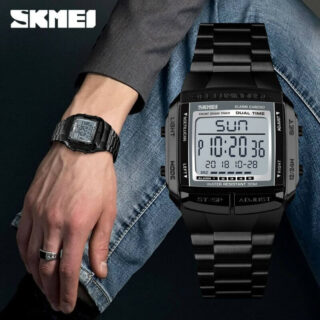 SKMEI 1381 Luxury Electronic LED Digital Military Multifunction Stainless Steel Watch For Men - Black