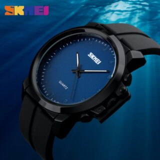 SKMEI 1208 Men's Business Style Simple Large Dial Waterproof Silicone Strap Quartz Watch - Black/Blue