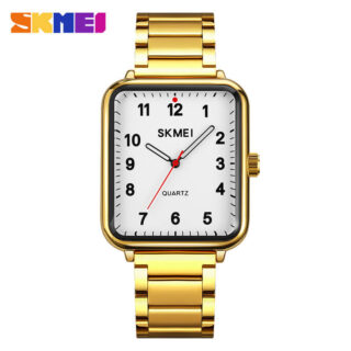 SKMEI 1955 Casual Elegant Women Watch Rectangle Dial Shape Stainless Steel Quartz - Golden/White