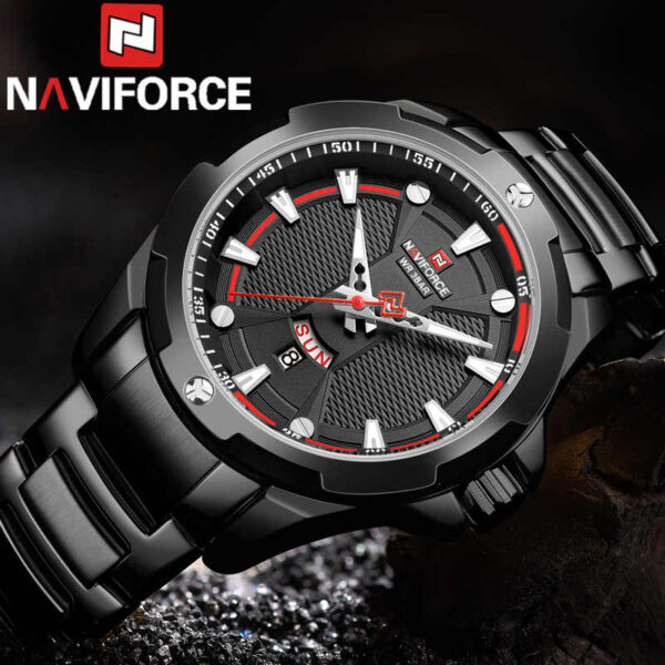 NAVIFORCE Nf9161 Day Date Function Business Edition Stainless Steel Watch - Red/Black