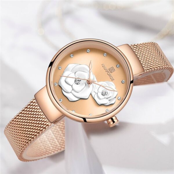 NAVIFORCE NF5013 Creative 3D Fashion Quartz Watch For Women - Rosegold