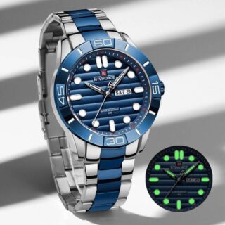 NAVIFORCE NF9198 Casual Quartz Luminous Date Week Stainless Steel Watch For Men - Silver/Blue