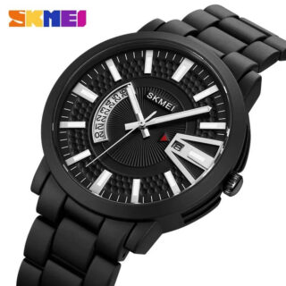 SKMEI 1985 Business Stylish 3D Metal Time Scale Watch For Men - Black