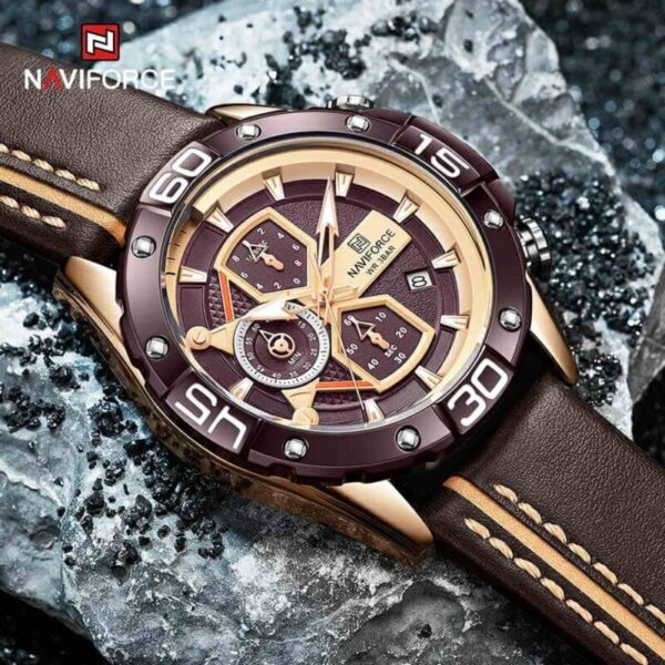 NAVIFORCE NF8018 Modern Casual Design Multi-function Chronograph Watch For Men - Coffee