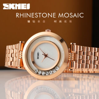 SKMEI 1784 Classic Elegant Stainless Steel Diamond Quartz Watch For Women - RoseGold