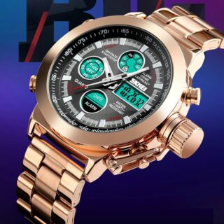SKMEI 1515 Dual Time Multi-Functional Large Dial Stainless Steel Watch - RoseGold