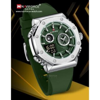 NaviForce NF9216 Men's Dynamic Dual Display Polygonal Bezel Luminous Silicone Strap Watch - Green