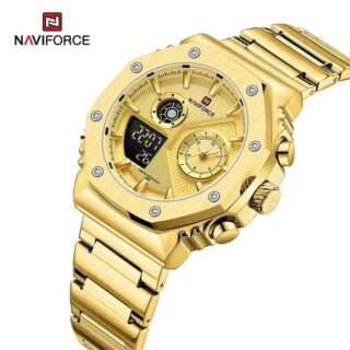 NAVIFORCE NF9216 Geometric Digital Analog Watch For Men - Golden