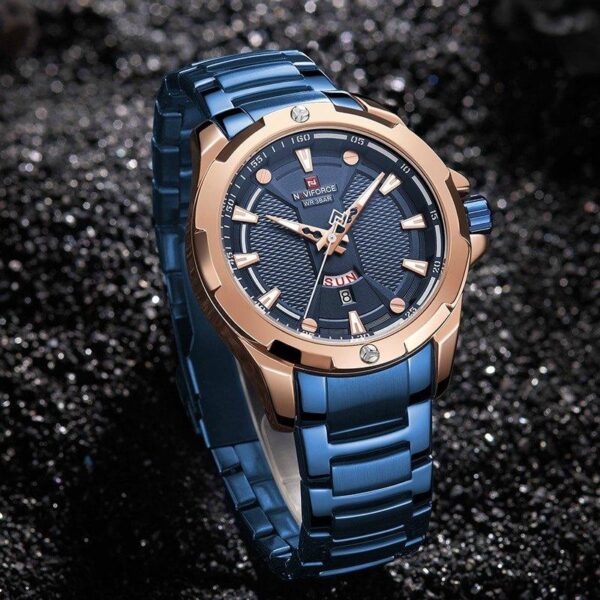 NAVIFORCE NF9161 Day Date Function Business Edition Stainless Steel Watch - Rosegold/Blue