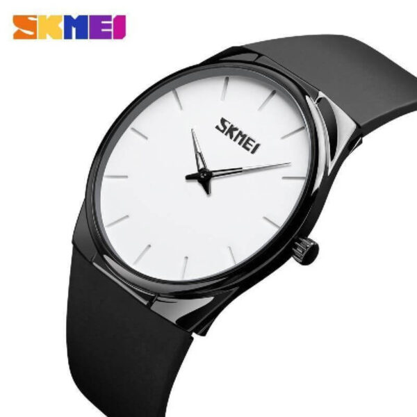 SKMEI 1601 Slim Dial Silicon Strap Watch for Men - White/Black