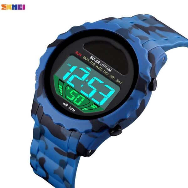 SKMEI 1585 Men Sports Solar Power Lithium Battery Digital Waterproof Wristwatch - Blue