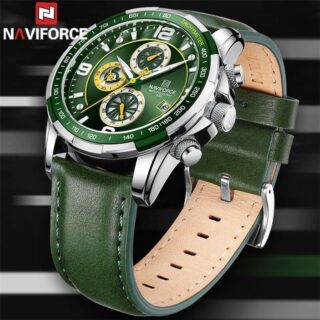 NaviForce NF8020 Fashion Multifunction Chronograph Date Display Leather Strap Wristwatch For Men - Green/Silver