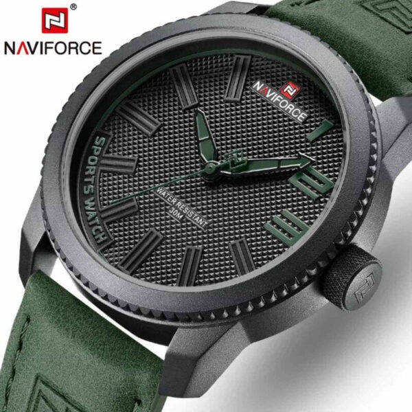 NaviForce NF9202 Creative Design Fashion Leather Strap Analog Wristwatch For Men - Green