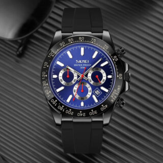 SKMEI 9275 Men's Business Chronograph Date Display Silicon Strap Quartz Watch - Blue/Black