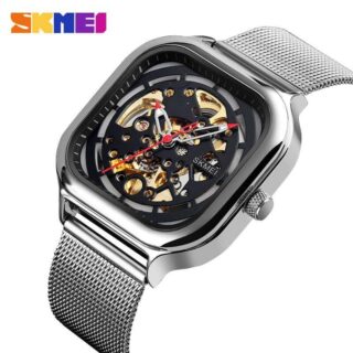 Skmei 9184 Mechanical Square Dial Stainless Steel Watch For Men - Black/Silver