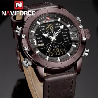 NF9153 Double Time Multifunction Watch With Leather Strap - Coffee