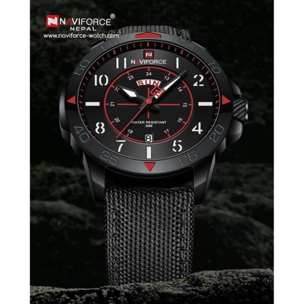 NaviForce NF9204 Stylish Day Date Display Nylon Strap Watch For Men - Red/Black