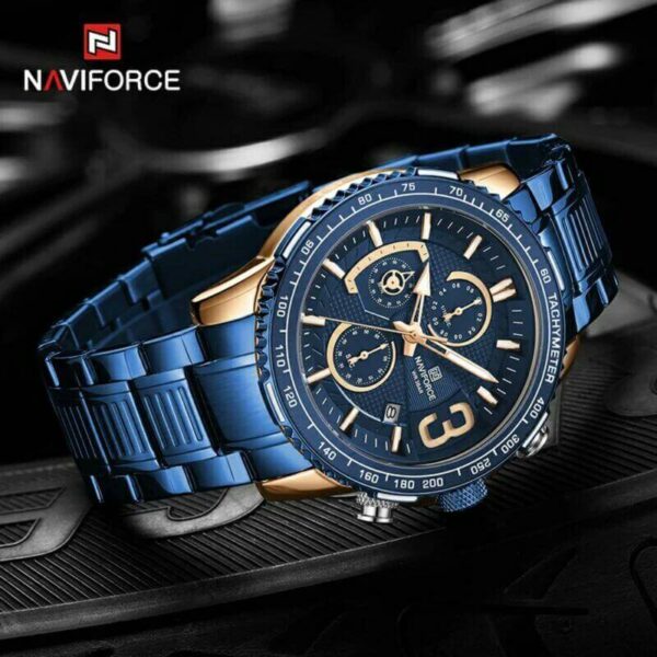 NAVIFORCE NF8017 Men's Business Multifunction Stainless Steel Quartz Watch - Blue/RoseGold