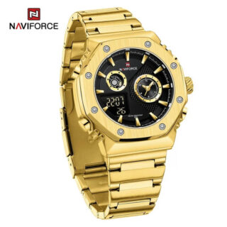 NAVIFORCE NF9216 Geometric Digital Analog Watch For Men - Golden/Black