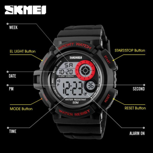 Skmei 1222 Men Sports Fashion LED Digital Military 50M Waterproof Wristwatch - Black/Red