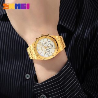 SKMEI 9296 Men's Classic Chronograph Stainless Steel Luminous Date Display Quartz Watch - Golden