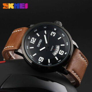 SKMEI 9115 Men Watch Casual Date Display Leather Strap Luminous Quartz - Brown