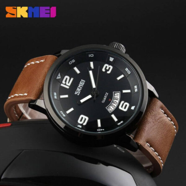 SKMEI 9115 Men Watch Casual Date Display Leather Strap Luminous Quartz - Brown