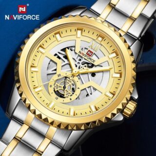 NAVIFORCE NF9186 Multifunction Stainless Steel Analog Wrist Watch For Men - Silver/Golden