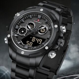 NaviForce NF9217 Dynamic Dual Display Stainless Steel Watch For Men - Black