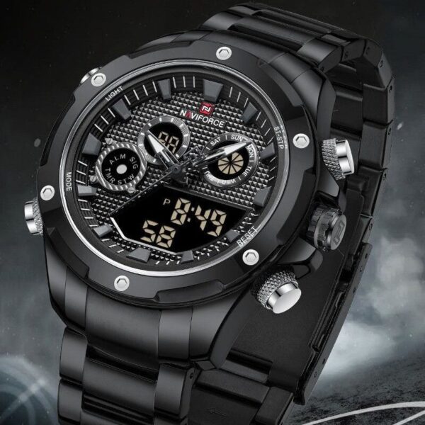NaviForce NF9217 Dynamic Dual Display Stainless Steel Watch For Men - Black