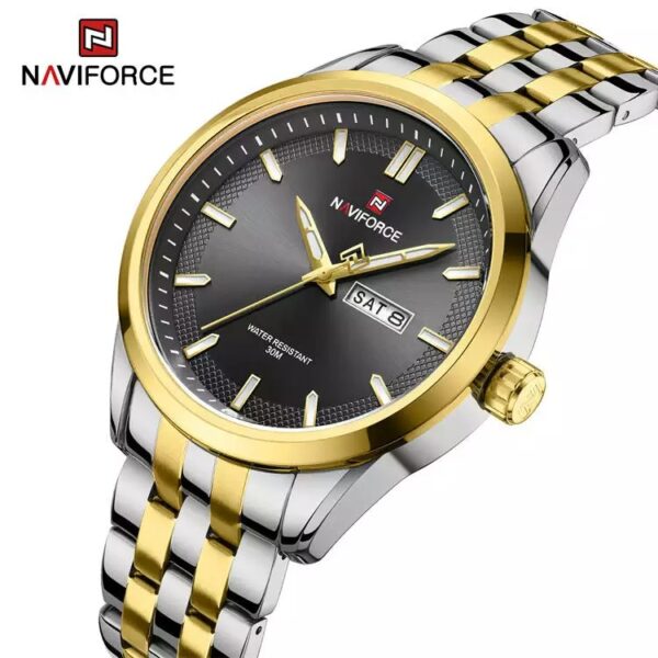 NaviForce NF9203 Men's Casual Day Date Display Stainless Steel Luminous Quartz Watch - Golden/Silver