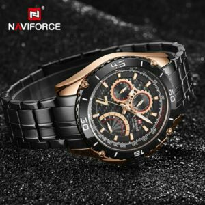 Naviforce NF9183 Stainless Steel Quartz Chronograph Wrist Watch For Men - Black/RoseGold