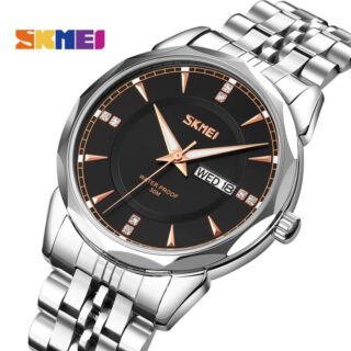 SKMEI 9268 Fashionable Geometric Cutting Watch For Men - Silver/Black