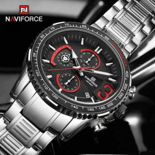 NAVIFORCE NF8017 Men's Business Multifunction Stainless Steel Quartz Watch - Silver/Red