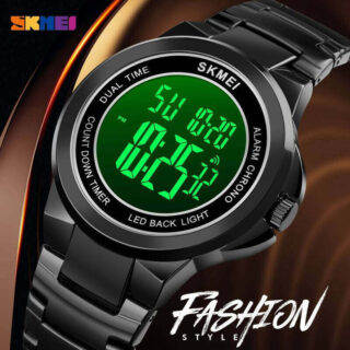 SKMEI 1712 Digital 2 Time Stainless Steel Fashion LED Waterproof Watch For Men - Black