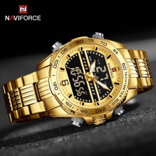 NAVIFORCE NF9195 Men's Dual Display Stainless Steel Day Date Watch - Golden