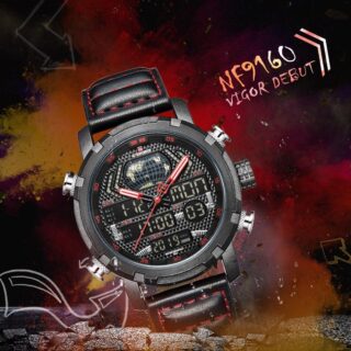 NAVIFORCE Nf9160 Double Time Digital Analog Watch - Black/Red